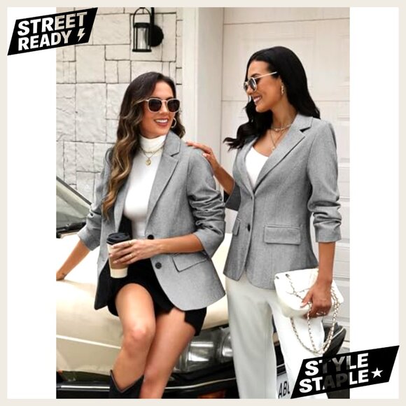 Slim Fit Herringbone Tweed Blazer with Flap Pockets for Business Casual - Picture 5 of 7